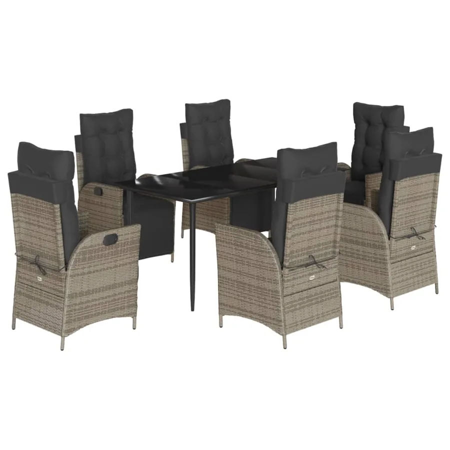 Ensemble à manger de jardin et coussins 7 pcs gris rotin - 2