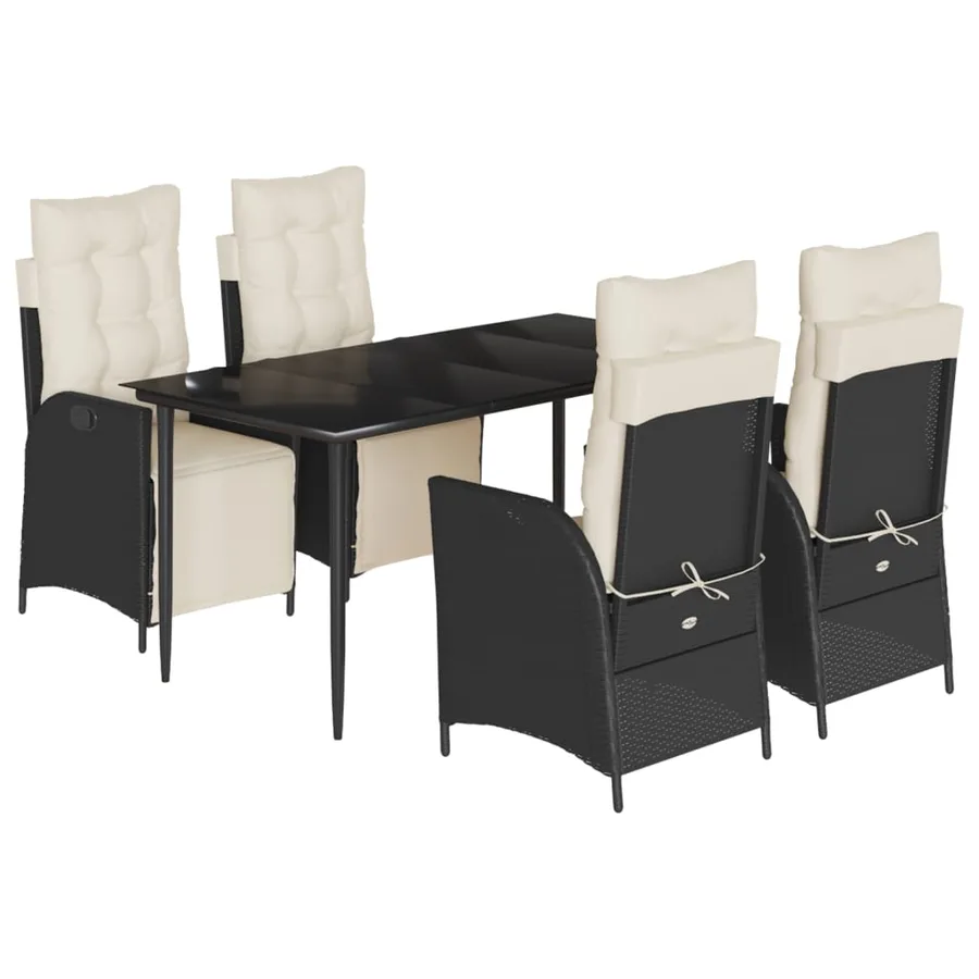 Ensemble à manger de jardin coussins 5pcs Noir Résine tressée - 2