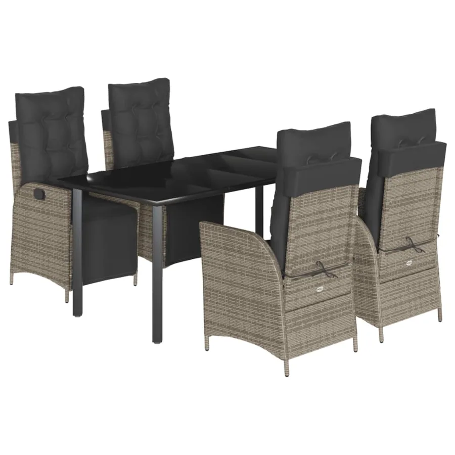 Ensemble à manger de jardin 5 pcs coussins gris résine tressée - 2
