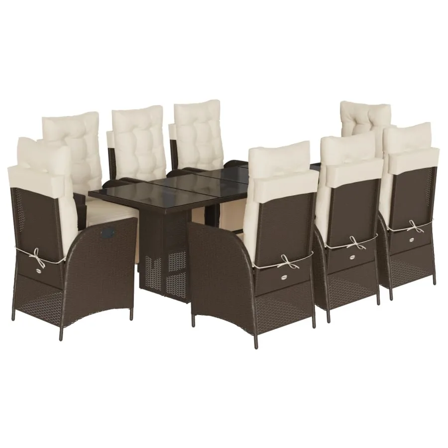 Ensemble à manger de jardin et coussins 9 pcs marron poly rotin - 2