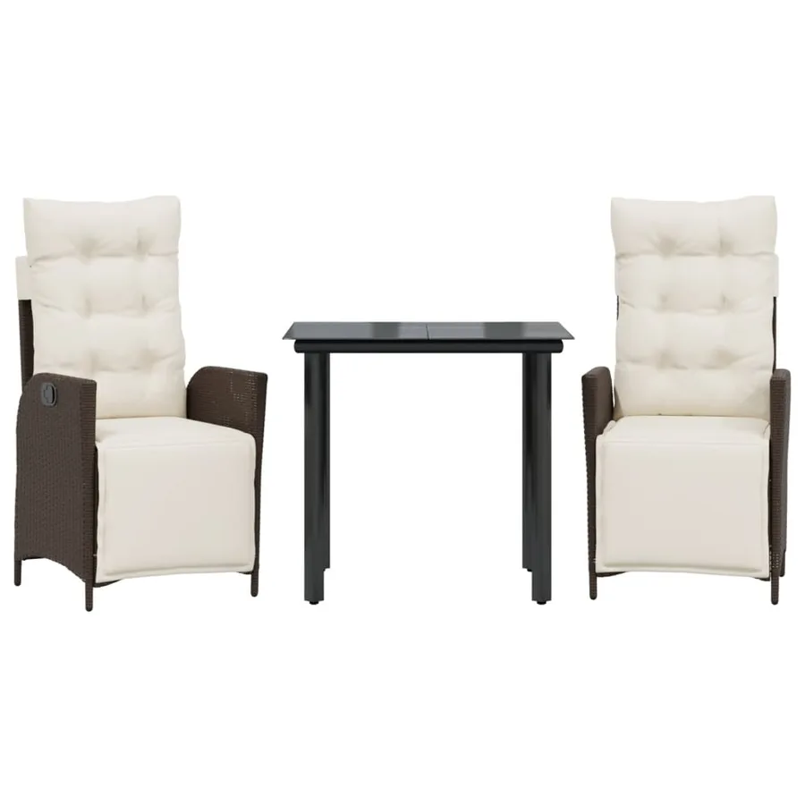 Ensemble à manger de jardin 3 pcs et coussins marron poly rotin - 2