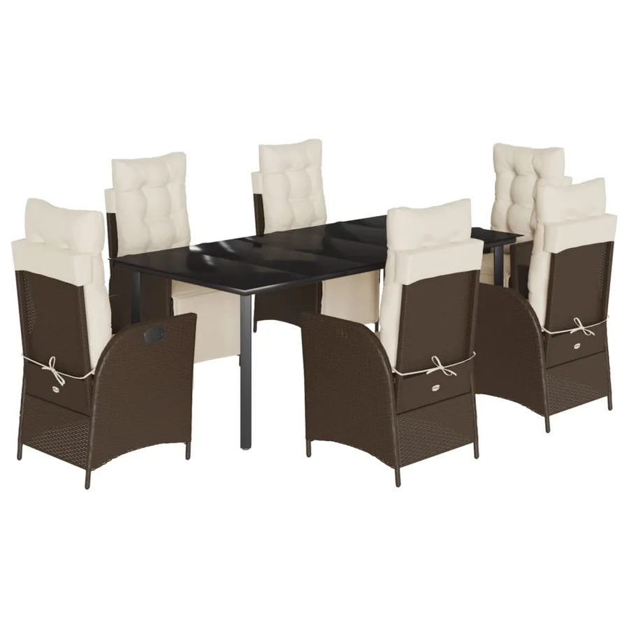 Ensemble à manger de jardin et coussins 7 pcs marron rotin - 2