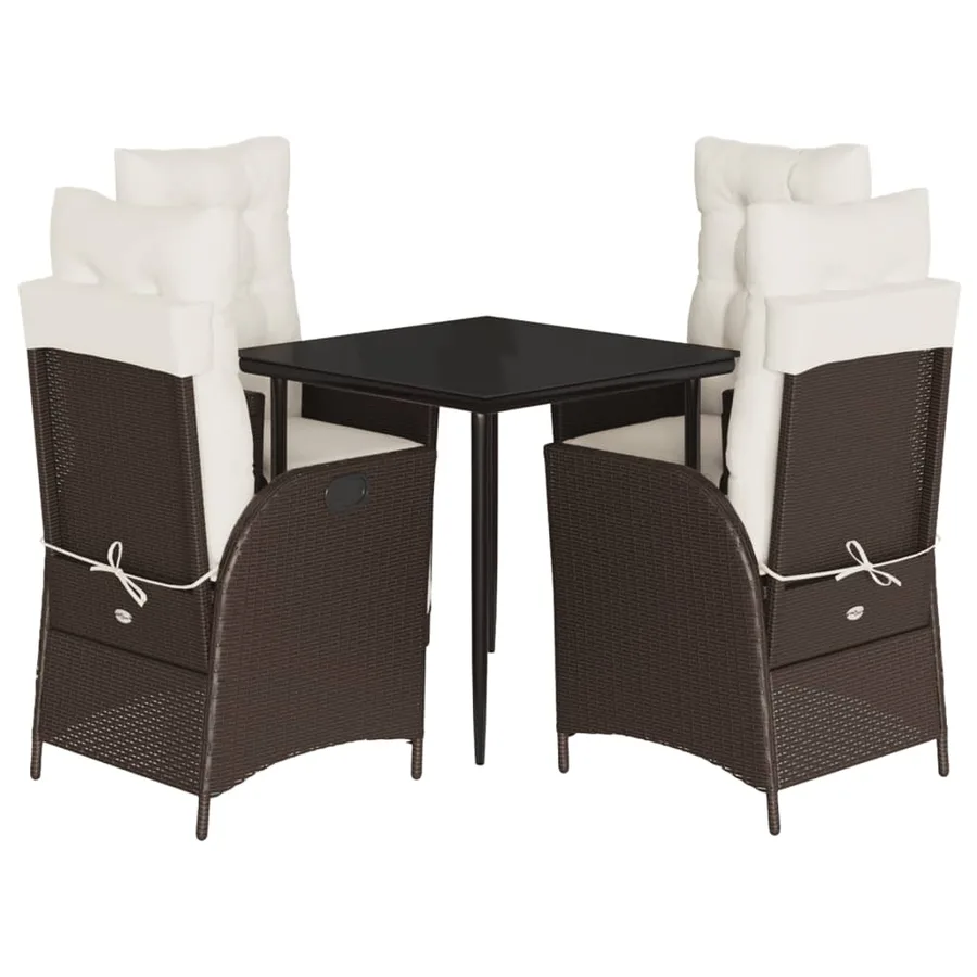 Ensemble à manger de jardin 5 pcs et coussins marron poly rotin - 2