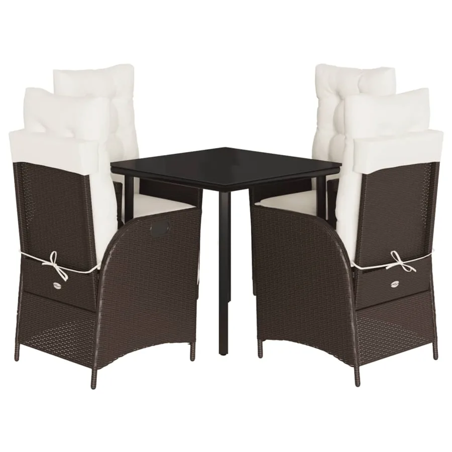 Ensemble à manger de jardin 5 pcs et coussins marron poly rotin - 2