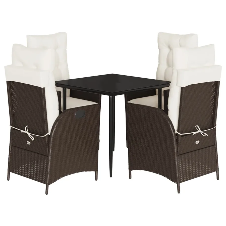 Ensemble à manger de jardin 5 pcs et coussins marron poly rotin - 2