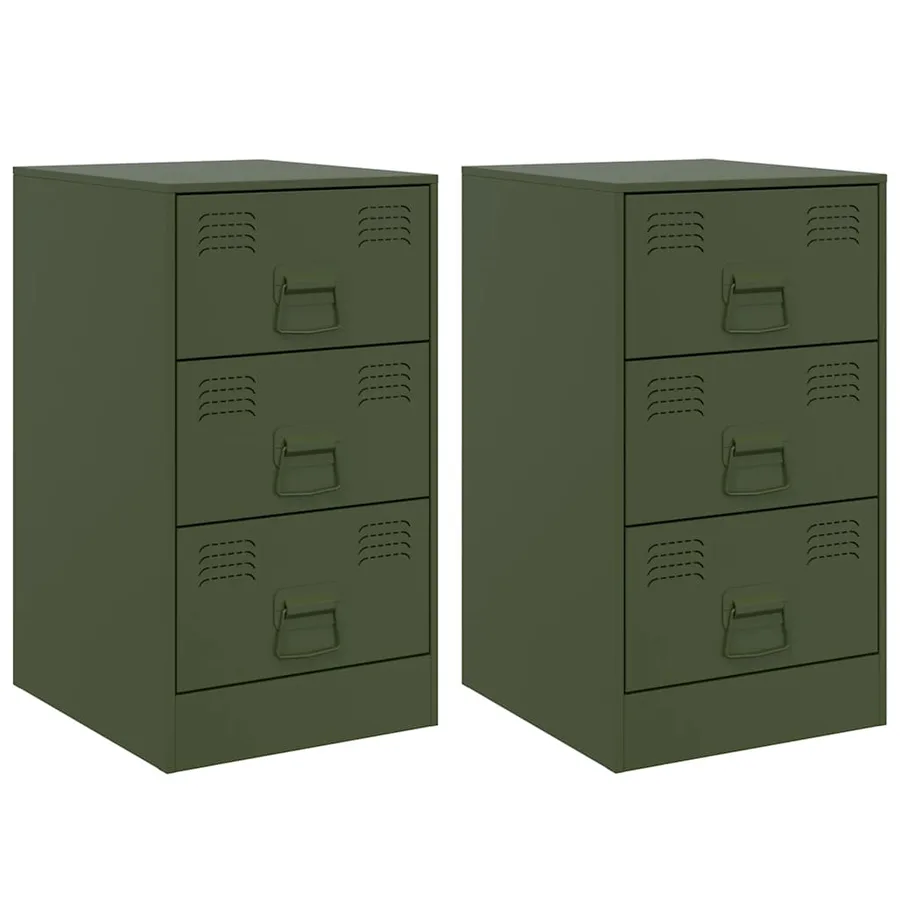Tables de chevet 2 pcs vert olive 34,5x39x62 cm acier - 2