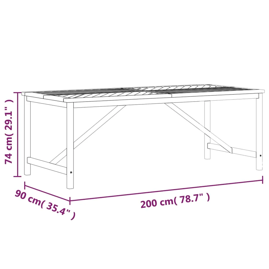 Table à manger de jardin 200x90x74 cm bois d'acacia solide - 7