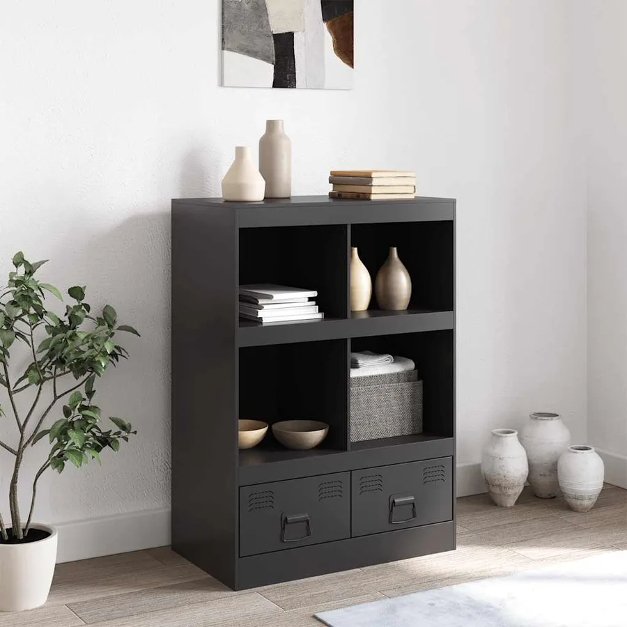 Buffet haut noir 67x39x95 cm acier - 3