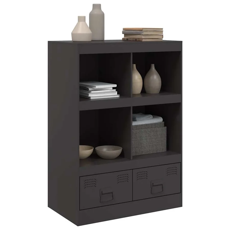 Buffet haut noir 67x39x95 cm acier - 4