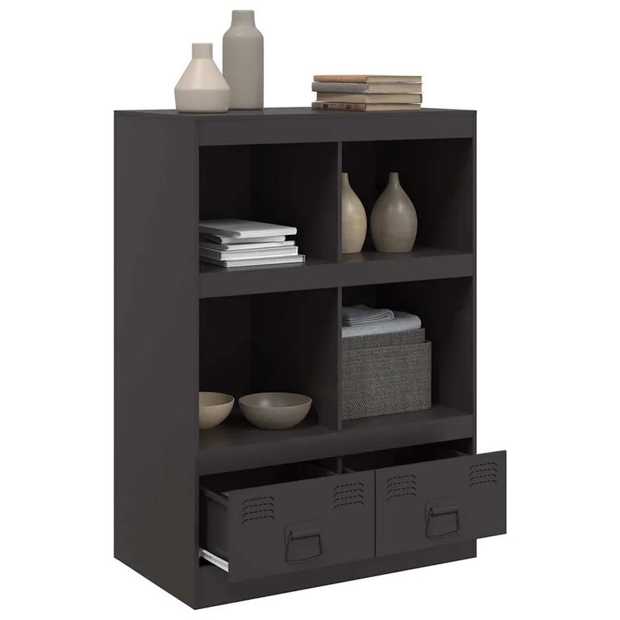 Buffet haut noir 67x39x95 cm acier - 5