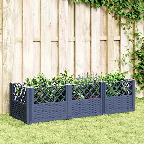 Jardinière avec piquets bleu gris 123,5x43,5x43,5 cm PP