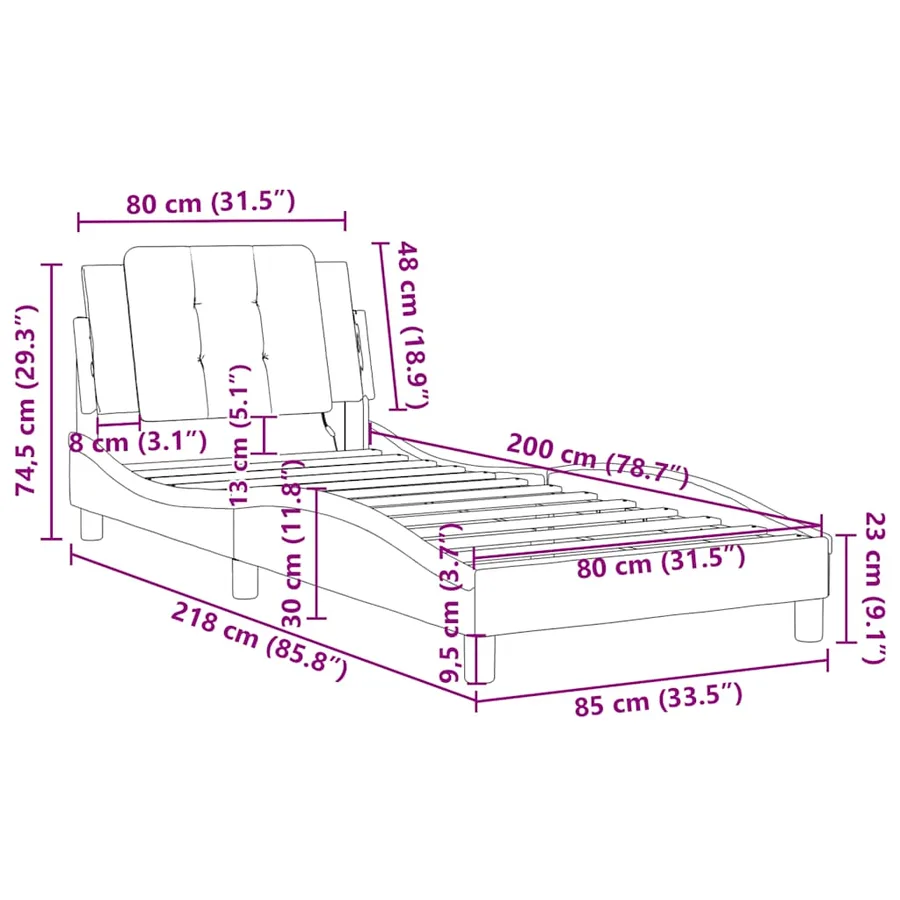 Cadre de lit sans matelas Zadar marron 80x200 cm similicuir - 12