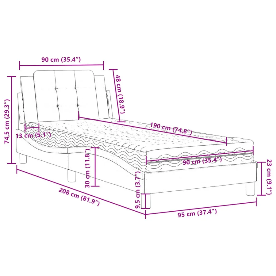 Cadre de lit sans matelas Zadar noir et blanc 90x190 cm similicuir - 12