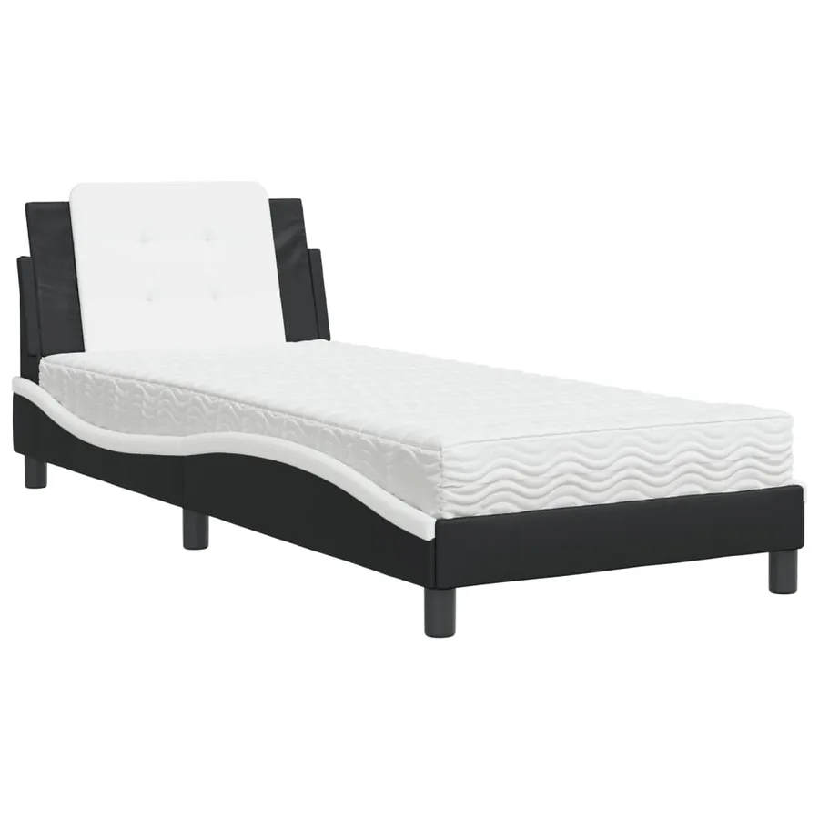 Cadre de lit sans matelas Zadar noir et blanc 90x190 cm similicuir - 2