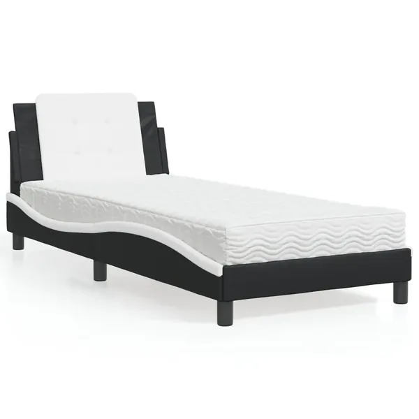 Cadre de lit sans matelas Zadar noir et blanc 90x200 cm similicuir