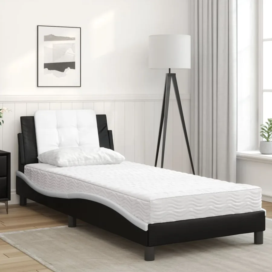 Cadre de lit sans matelas Zadar noir et blanc 90x200 cm similicuir - 3