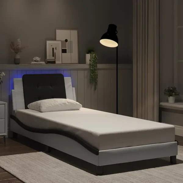 Cadre de lit avec LED sans matelas Zadar blanc et noir 90x200 cm