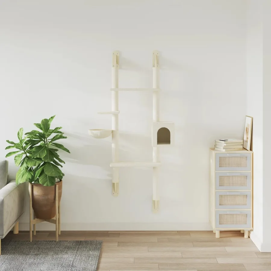 Arbre à chat mural avec griffoir crème 180 cm - 3