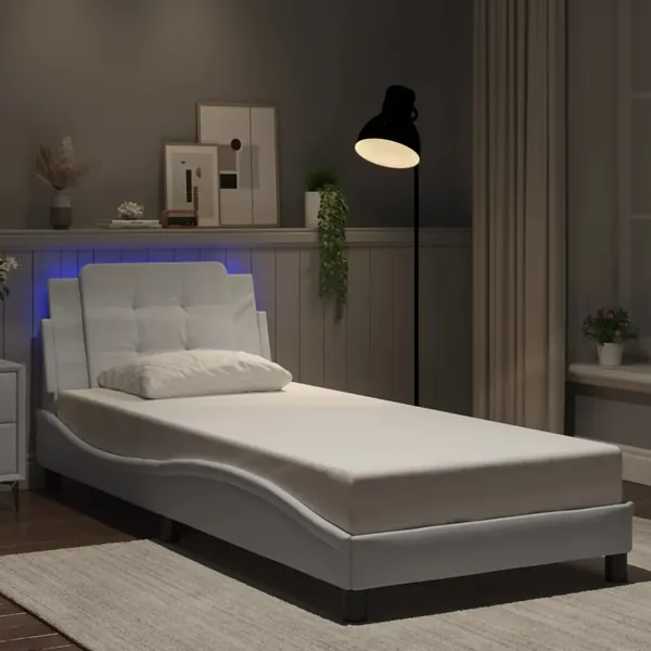 Cadre de lit avec LED sans matelas Zadar blanc 80x200 cm
