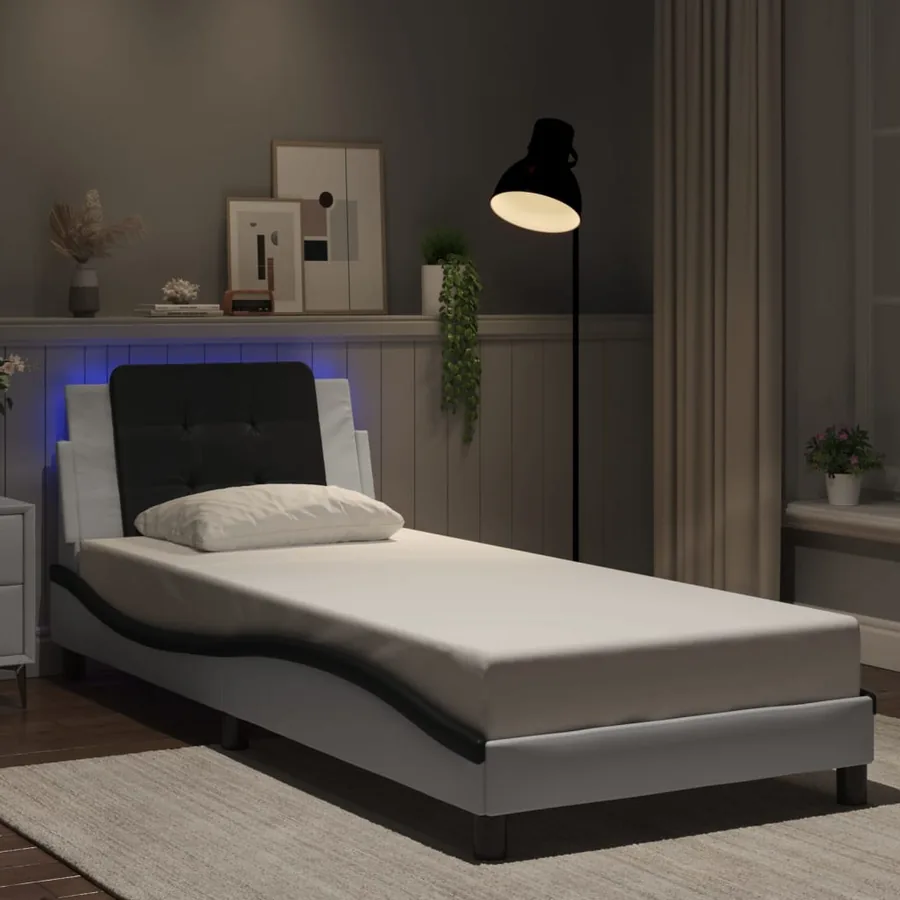Cadre de lit avec LED sans matelas Zadar blanc et noir 90x190 cm