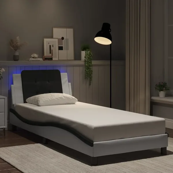 Cadre de lit avec LED sans matelas Zadar blanc et noir 90x190 cm