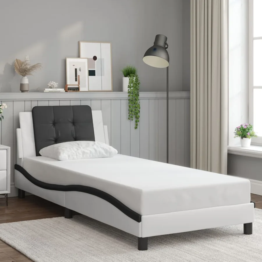 Cadre de lit avec LED sans matelas Zadar blanc et noir 90x190 cm - 4