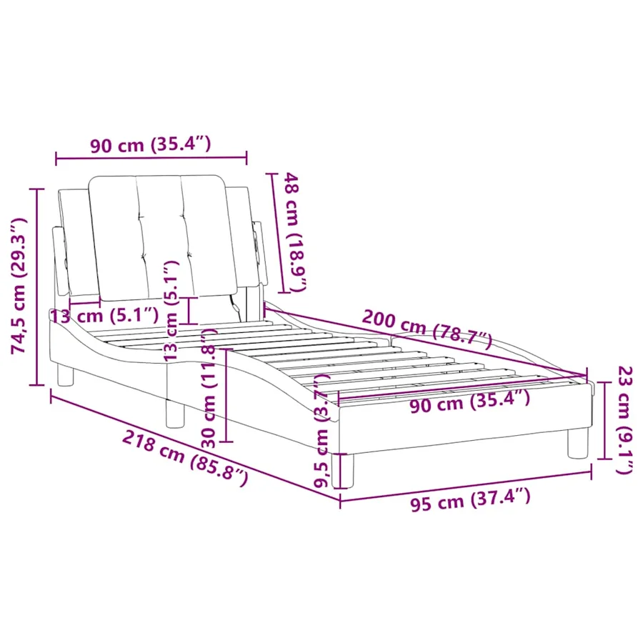 Cadre de lit sans matelas Zadar gris 90x200 cm similicuir - 12