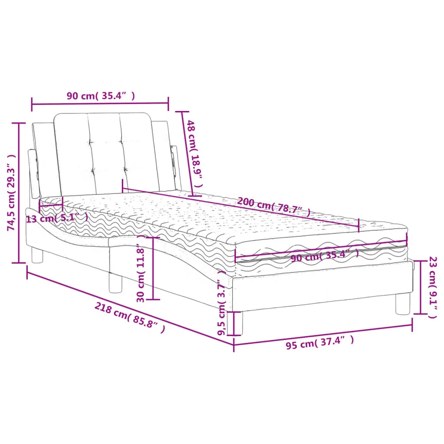 Cadre de lit sans matelas Zadar gris 90x200 cm similicuir - 11