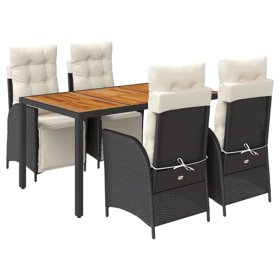 Ensemble à manger de jardin coussins 5pcs Noir Résine tressée - 2