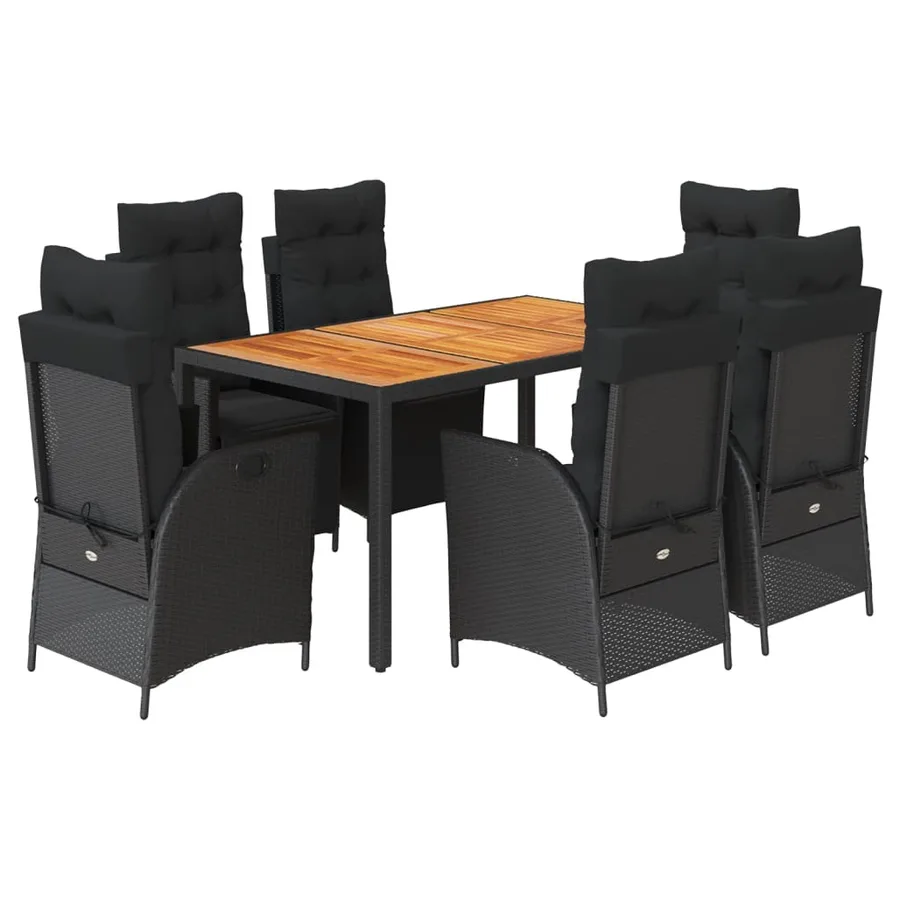 Ensemble à manger de jardin coussins 7pcs Noir Résine tressée - 2