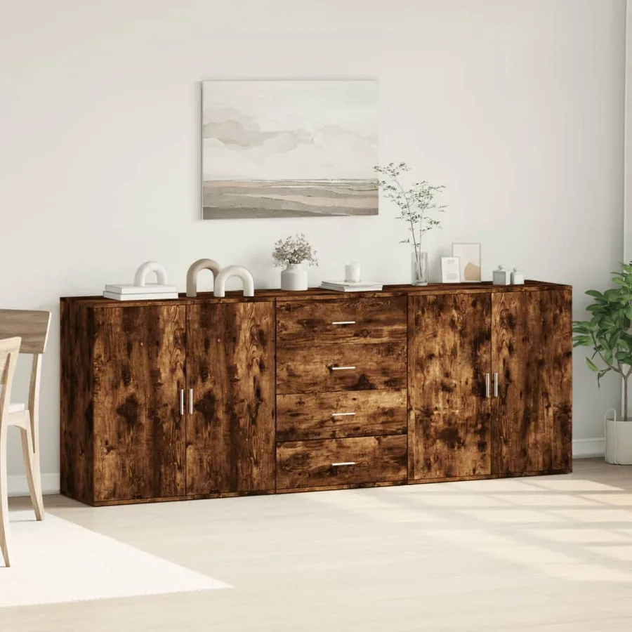 Buffets 3 pcs Chêne fumé Bois d'ingénierie - 3