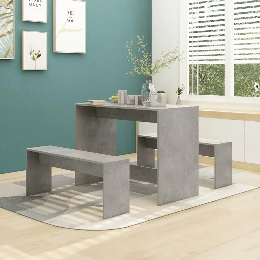 Ensemble à manger 3 pcs Gris béton Bois d'ingénierie