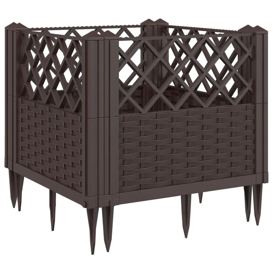 Jardinière avec piquets marron 43,5x43,5x43,5 cm PP - 2