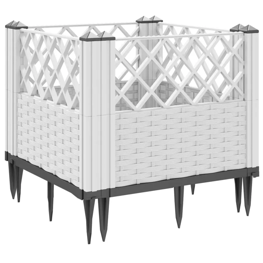 Jardinière avec piquets blanc 43,5x43,5x43,5 cm PP - 6