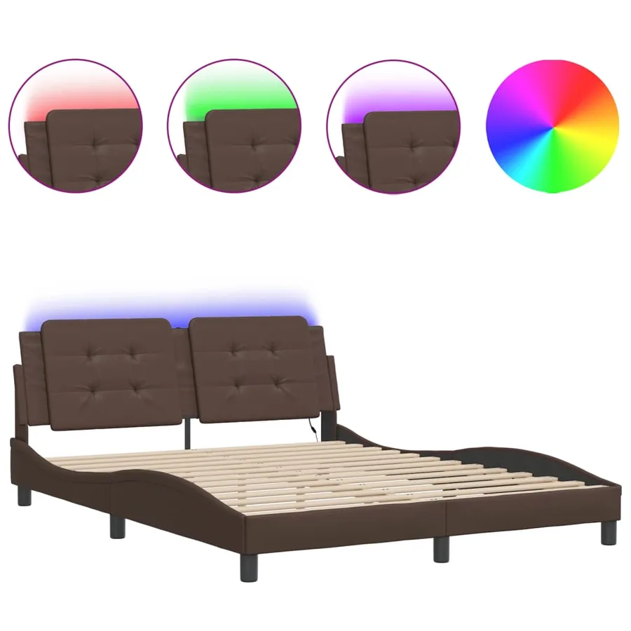 Cadre de lit avec LED sans matelas Zadar marron 160x200 cm - 2