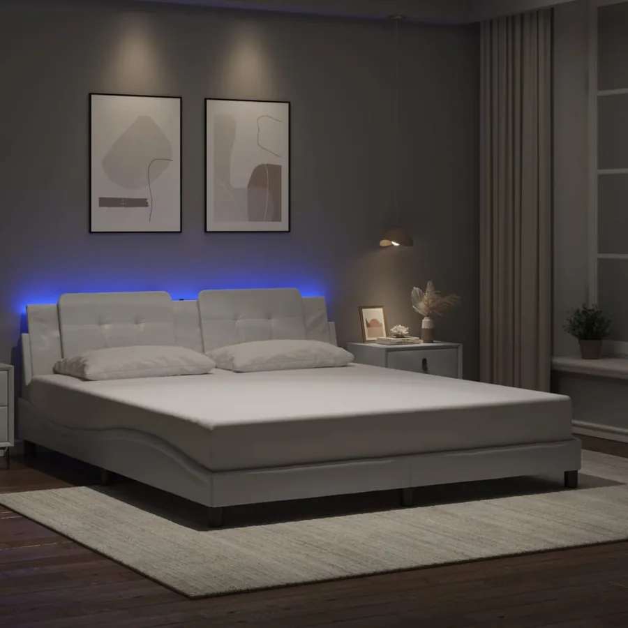 Cadre de lit avec LED sans matelas Zadar blanc 180x200 cm