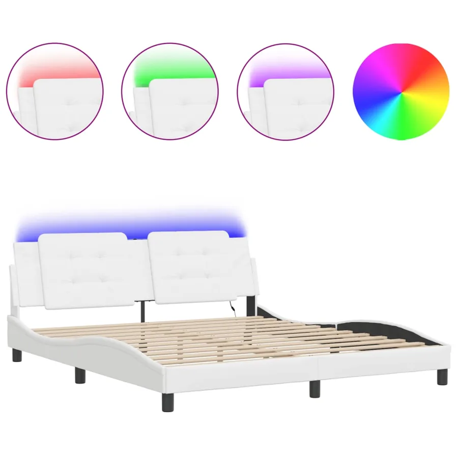 Cadre de lit avec LED sans matelas Zadar blanc 180x200 cm - 2