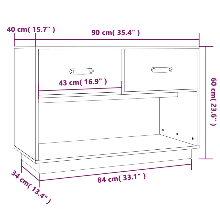 Meuble TV Blanc 90x40x60 cm Bois de pin massif - 10