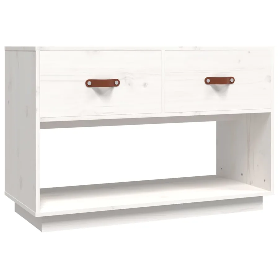 Meuble TV Blanc 90x40x60 cm Bois de pin massif - 2