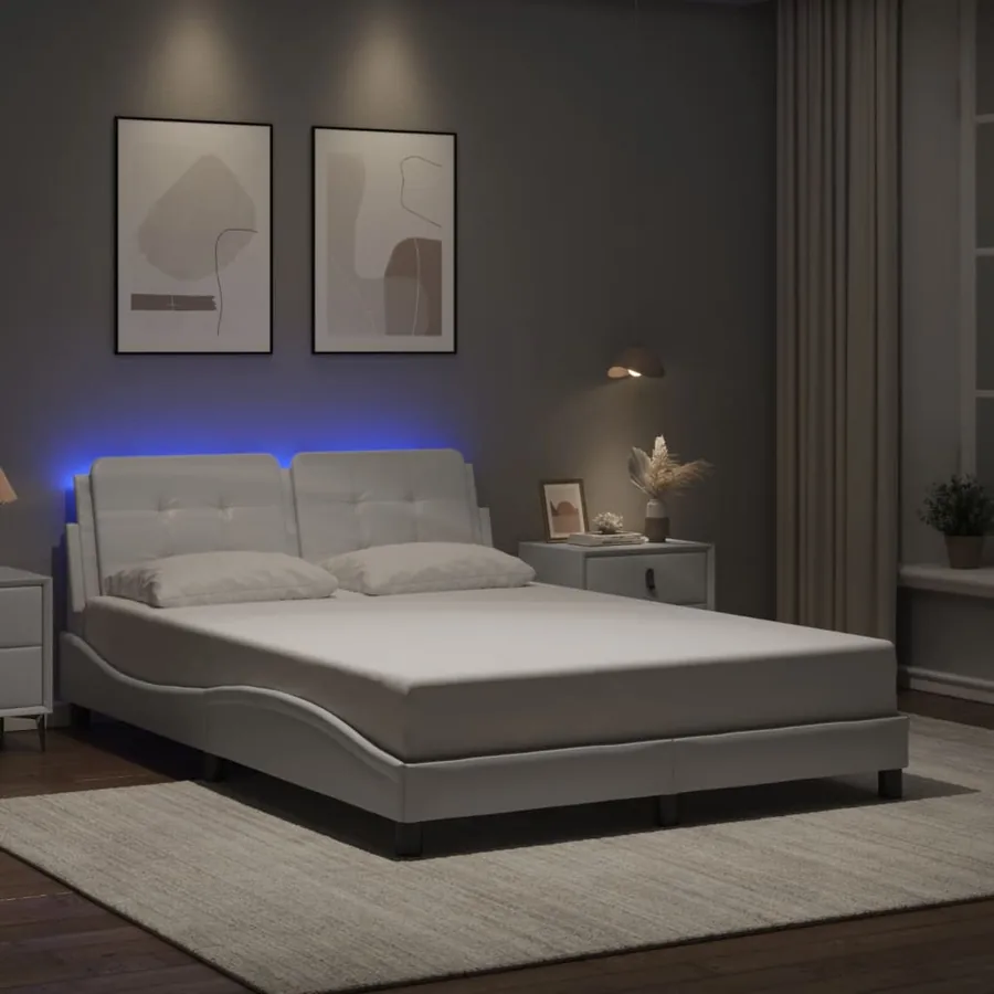 Cadre de lit avec LED sans matelas Zadar blanc 140x190 cm