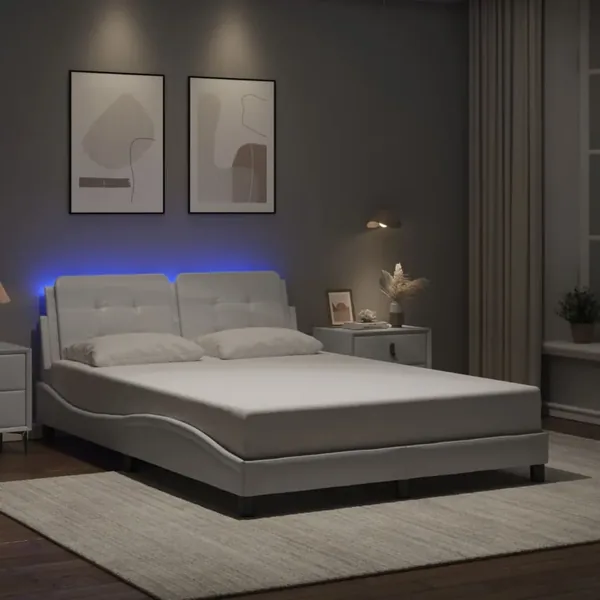 Cadre de lit avec LED sans matelas Zadar blanc 140x190 cm