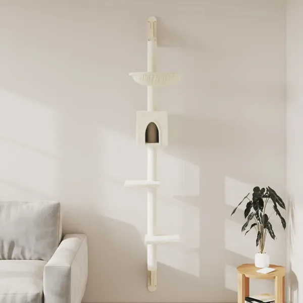Arbre à chat mural avec griffoir crème 187 cm