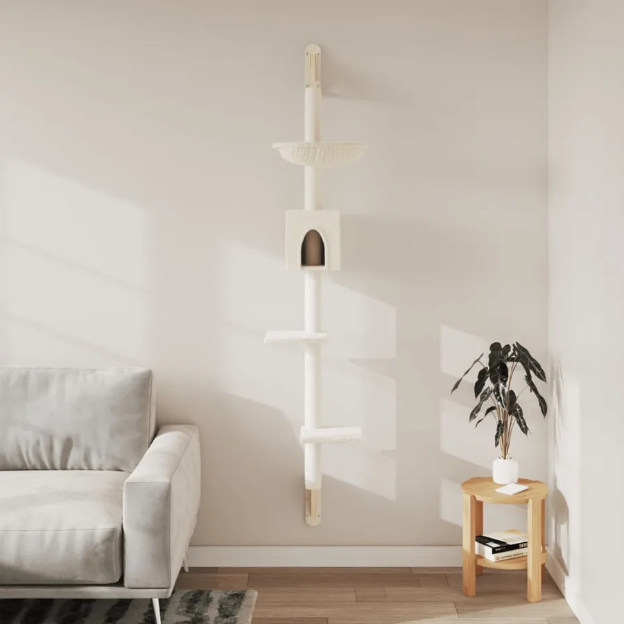 Arbre à chat mural avec griffoir crème 187 cm - 3