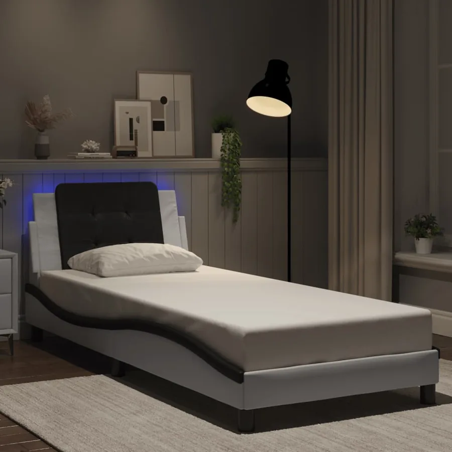 Cadre de lit avec LED sans matelas Zadar blanc et noir 100x200 cm