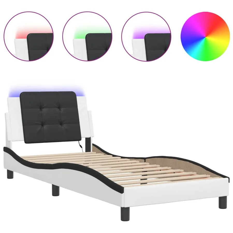 Cadre de lit avec LED sans matelas Zadar blanc et noir 100x200 cm - 2