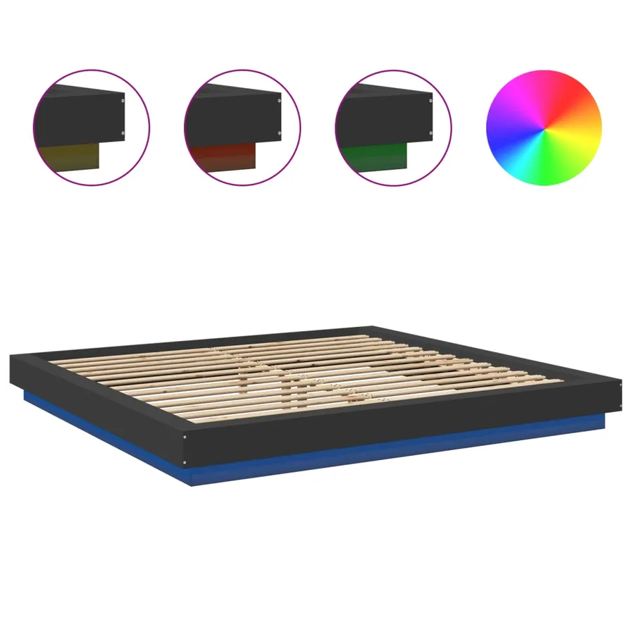 Cadre de lit avec lumières LED sans matelas noir 180x200 cm - 8