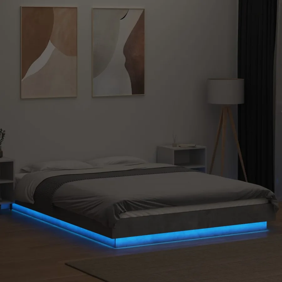 Cadre de lit et lumières LED sans matelas gris béton 140x190 cm - 4