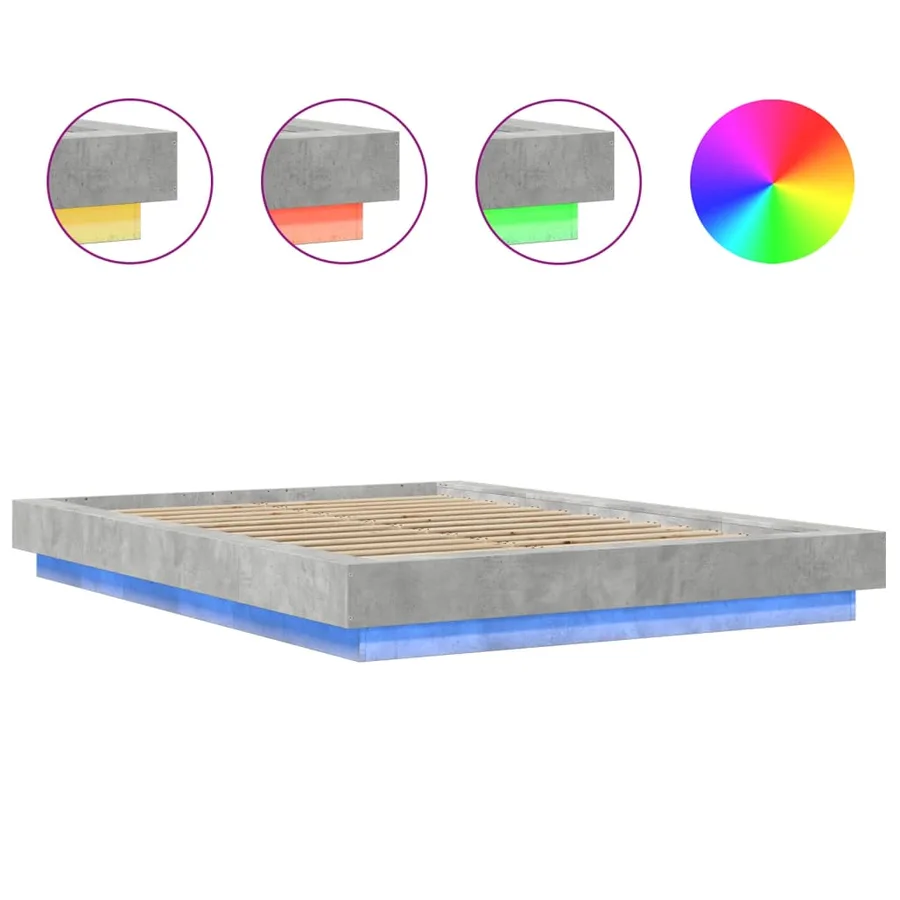 Cadre de lit et lumières LED sans matelas gris béton 140x190 cm - 8