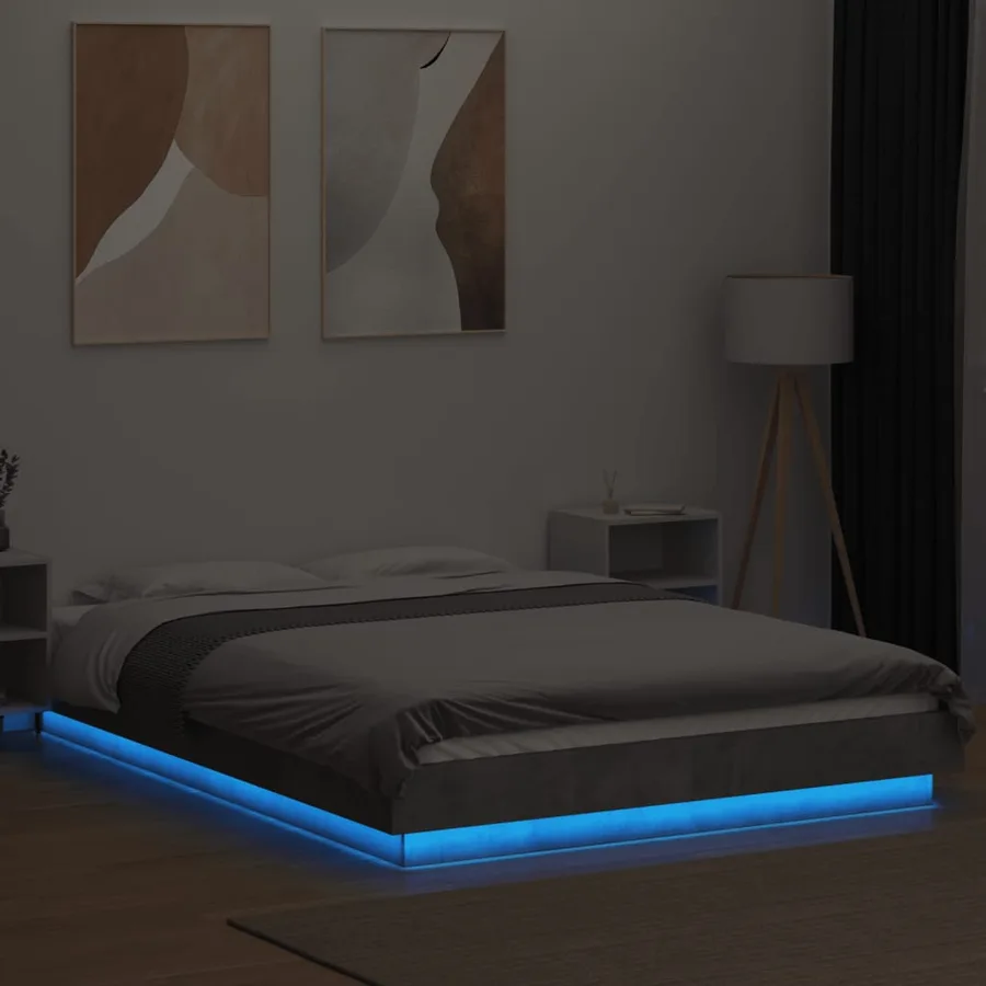 Cadre de lit et lumières LED sans matelas gris béton 135x190 cm - 4