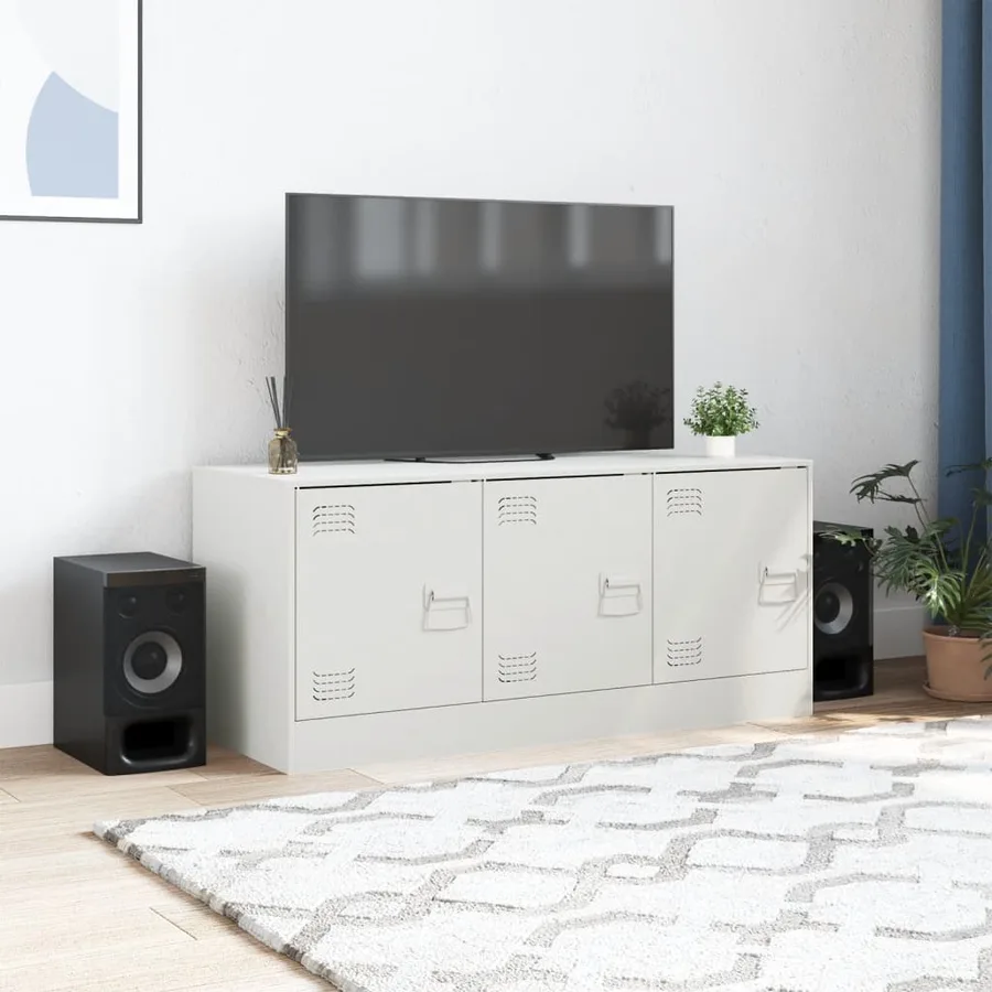 Meuble TV blanc 99x39x44 cm acier - 3